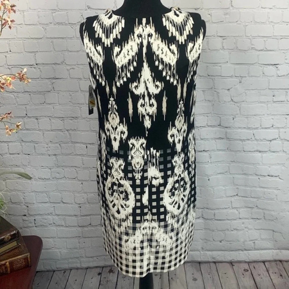 AB STUDIO | Black White Ikat Abstract Sheath Dress NWT Size 8 - Picture 4 of 5